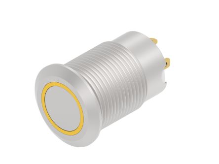 TE Connectivity AV 12 Series Illuminated Push Button Switch, Momentary, Screw Mount, 12mm Cutout, SPST, Yellow LED, [AV12F10E512Q04]; 609-756