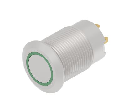 TE Connectivity AV 12 Series Illuminated Push Button Switch, Momentary, Screw Mount, 12mm Cutout, SPST, Green LED, 24V, [AV12F10E612Q04]; 609-757