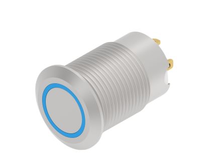 TE Connectivity AV 12 Series Illuminated Push Button Switch, Momentary, Screw Mount, 12mm Cutout, SPST, Blue LED, 24V, [AV12F10E712Q04]; 609-759