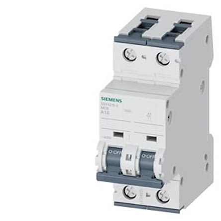 Siemens SENTRON 5SY4 MCB, 2P, 1.6A, Type A, 400V AC, 60V DC, 35 kA Breaking Capacity [5SY4215-5]; 610-293