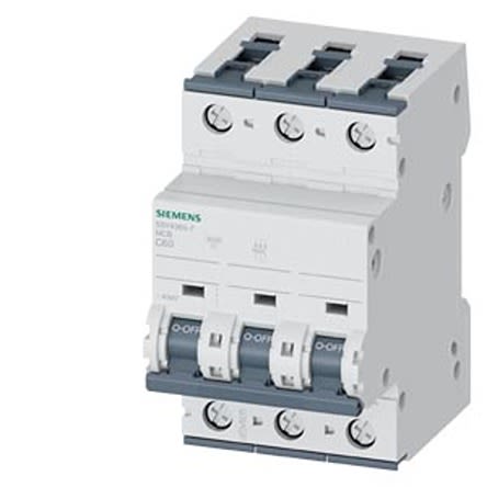 Siemens SENTRON 5SY4 MCB, 3P, 60A Curve C, 400V AC, 60V DC, 15 kA Breaking Capacity [5SY4360-7]; 610-317