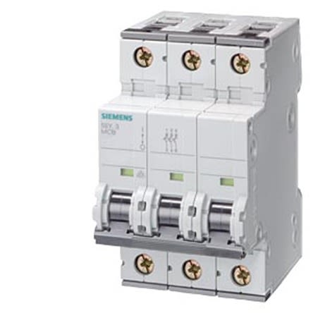 Siemens SENTRON 5SY8 MCB, 3P, 63A Curve D, 400V AC, 72V DC, 20 kA Breaking Capacity [5SY8363-8BB08]; 610-490