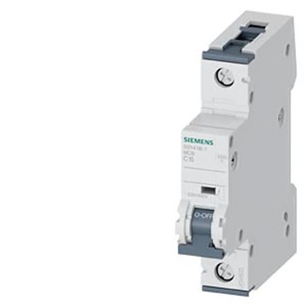 Siemens SENTRON 5SY4 MCB, 1P, 15A Curve C, 400V AC, 60V DC, 15 kA Breaking Capacity [5SY4118-7]; 610-653