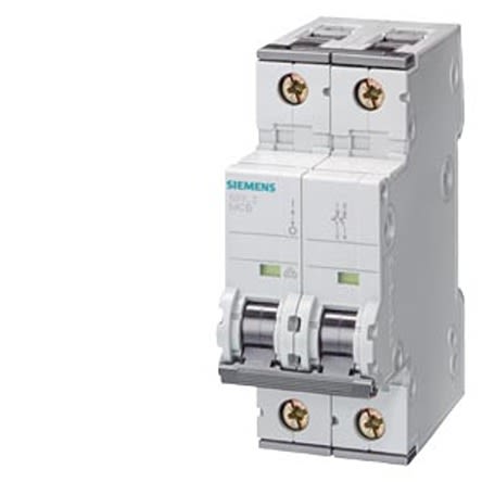 Siemens SENTRON 5SY8 MCB, 2P, 20A Curve D, 230V AC, 60V DC, 30 kA Breaking Capacity [5SY8520-8]; 610-672