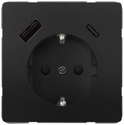 Siemens 5UB1870 Anthracite Electrical Socket, 16A, Schuko, USB [5UB1870-1AC01]; 610-985
