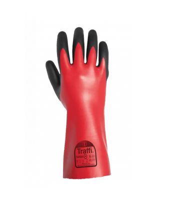 Traffi Traffi Red Nylon Chemical Resistant, Waterproof Waterproof Gloves, Size 7, NBR Coating [TG1500-RD-7-PACK]; 611-121