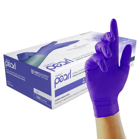 Unigloves Pearl GP Blue Powder-Free Nitrile Disposable Gloves, Size Medium, 100Gloves per Pack [GP1013]; 611-216