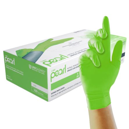 Unigloves Pearl GP Green Powder-Free Nitrile Disposable Gloves, Size Medium, 100Gloves per Pack [GP3503]; 611-221