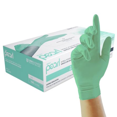 Unigloves Pearl GP Green Powder-Free Nitrile Disposable Gloves, Size Small, 100Gloves per Pack [GP6802]; 611-225