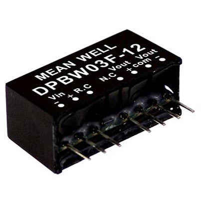 MEAN WELL DPB DC-DC Converter, 12V dc/ 0 → 250A Output, 9 → 36 V dc Input, 6W, Through Hole, +85°C Max [DPBW06F-12]; 611-370