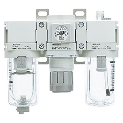 SMC G 1/4 Filter Regulator Lubricator, Automatic Drain, 5μm Filtration Size - Without Pressure Gauge, AC20-F02C-D [AC20-F02C-D]; 612-764