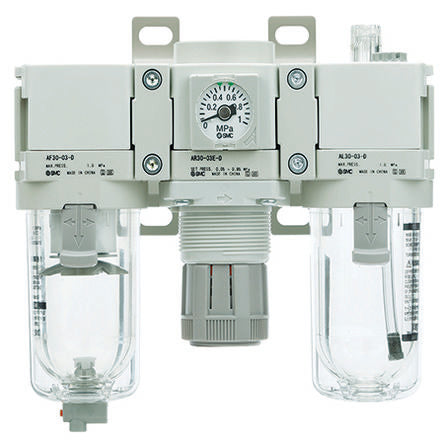 SMC G 3/8 Filter Regulator Lubricator, Automatic Drain, 5μm Filtration Size - Without Pressure Gauge, AC30-F03-D [AC30-F03-D]; 612-767