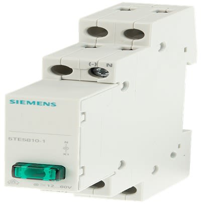 Siemens, 5TE5811, Panel Green LED Pilot Light, IP20, Rectangular, 12 → 60V ac [5TE5810-1]; 613-304