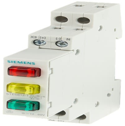 Siemens, 5TE5812, Panel Green, Red, Yellow LED Pilot Light, IP20, Rectangular, 12 → 60V ac [5TE5812-1]; 613-305