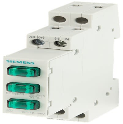 Siemens, 5TE5812, Panel Green LED Pilot Light, 18mm Cutout, IP20, Rectangular, 12 → 60V ac [5TE5812]; 613-307