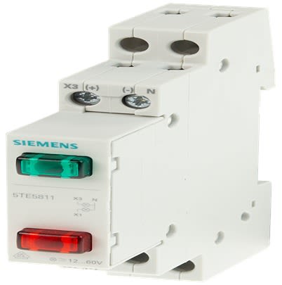 Siemens, 5TE5811, Panel Green, Red LED Pilot Light, IP20, Rectangular, 12 → 60V ac [5TE5811]; 613-352