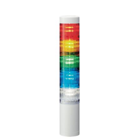 Patlite LR5 Series Amber, Blue, Green, Red, White Signal Tower, 5 Lights, 24 V dc, Direct Mount [LR5-502WENW-RYGBC]; 621-262