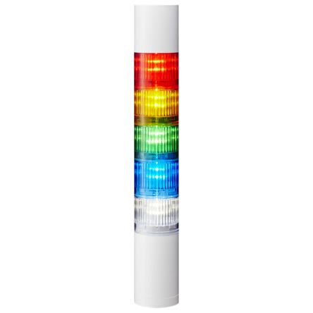 Patlite LR5 Series Amber, Blue, Green, Red, White Buzzer Signal Tower, 5 Lights, 24 V dc, Direct Mount [LR5-502WEBW-RYGBC]; 621-263