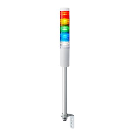 Patlite LR5 Series Amber, Blue, Green, Red, White Signal Tower, 5 Lights, 24 V dc, Pole Mount [LR5-502LENW-RYGBC]; 621-264