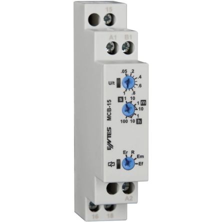 ENTES MCB Series DIN Rail Mount Timer Relay, 24 → 240V ac, 1-Contact, 0.05 sec → 100 hrs, SPDT [0MCB-15]; 628-903