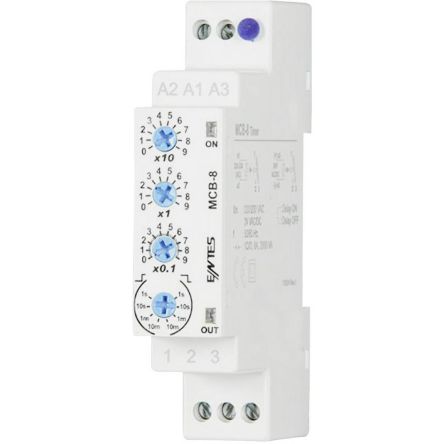 ENTES MCB Series DIN Rail Mount Timer Relay, 12 → 240V ac, 1-Contact, 0.1 sec → 999 hrs, SPDT [MCB-8]; 628-909