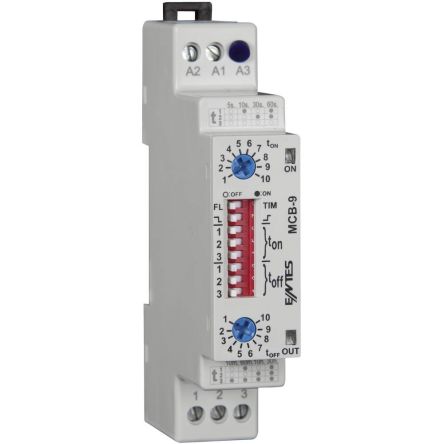 ENTES MCB Series DIN Rail Mount Timer Relay, 12 → 240V ac, 1-Contact, 0.5 sec → 30 hrs, SPDT [MCB-9]; 628-910