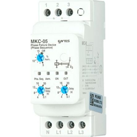 ENTES Phase Monitoring Relay, 3 Phase, SPDT, DIN Rail [MKC-05]; 628-914