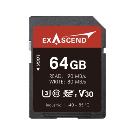 Exascend 64 GB Industrial SDXC SD Card, Class 10, UHS-1 (U3), V30 [EX64GSDV30-IDE]; 630-089