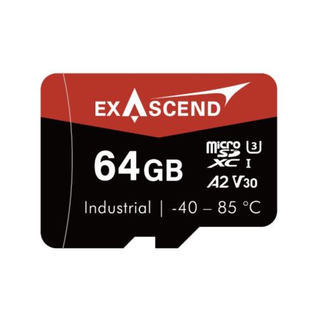Exascend 64 GB Industrial MicroSDXC Micro SD Card, A2, Class 10, UHS-1 (U3), V30 [EX64GUSDV30-IDE]; 630-095