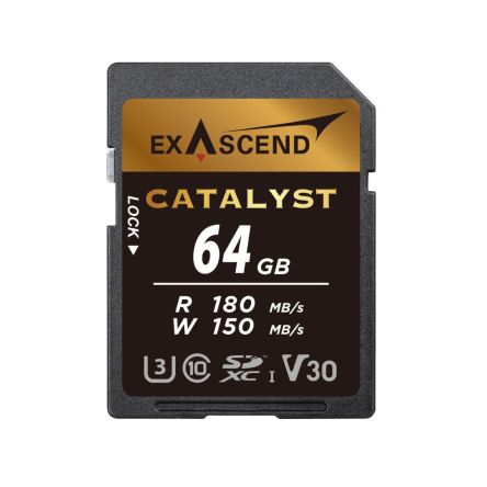 Exascend 64 GB SDXC SD Card, Class 10, UHS-1 (U3), V30 [EX64GSDU1]; 630-105
