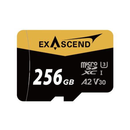 Exascend 256 GB MicroSDXC Micro SD Card, A2, Class 10, UHS-1 (U3), V30 [EX256GUSDU1]; 630-114