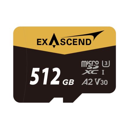 Exascend 512 GB MicroSDXC Micro SD Card, A2, Class 10, UHS-1 (U3), V30 [EX512GUSDU1]; 630-115