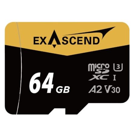 Exascend 64 GB MicroSDXC Micro SD Card, A2, Class 10, UHS-1 (U3), V30 [EX64GUSDU1-AD]; 630-117