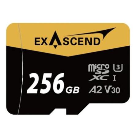 Exascend 256 GB MicroSDXC Micro SD Card, A2, Class 10, UHS-1 (U3), V30 [EX256GUSDU1-AD]; 630-119