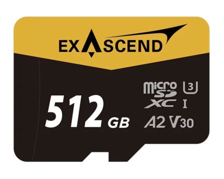 Exascend 512 GB MicroSDXC Micro SD Card, A2, Class 10, UHS-1 (U3), V30 [EX512GUSDU1-AD]; 630-120