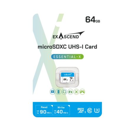 Exascend 64 GB MicroSDXC Micro SD Card, Class 10, UHS-1 (U3) [ES064GTFU3MP]; 630-132