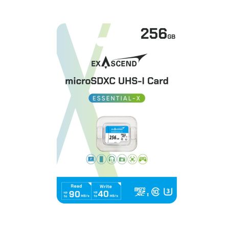 Exascend 256 GB MicroSDXC Micro SD Card, Class 10, UHS-1 (U3) [ES256GTFU3MP]; 630-135