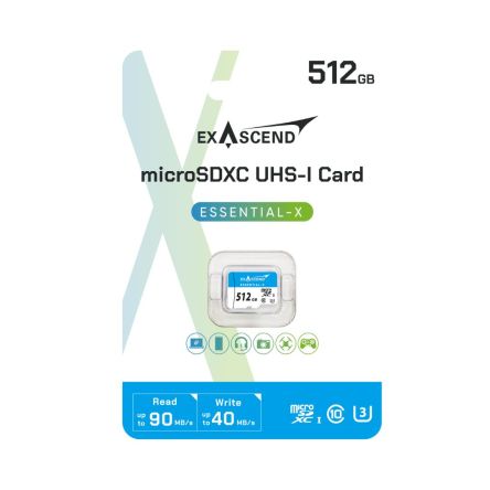 Exascend 512 GB MicroSDXC Micro SD Card, Class 10, UHS-1 (U3) [ES512GTFU3MP]; 630-136