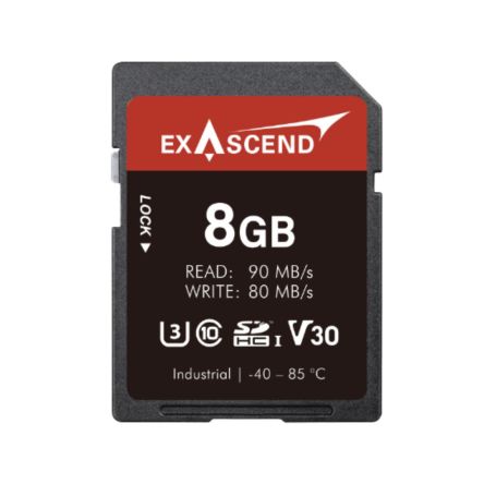 Exascend 8 GB Industrial SDHC SD Card, Class 10, UHS-1 (U3), V30 [EX8GSDV30-PIDE]; 630-137