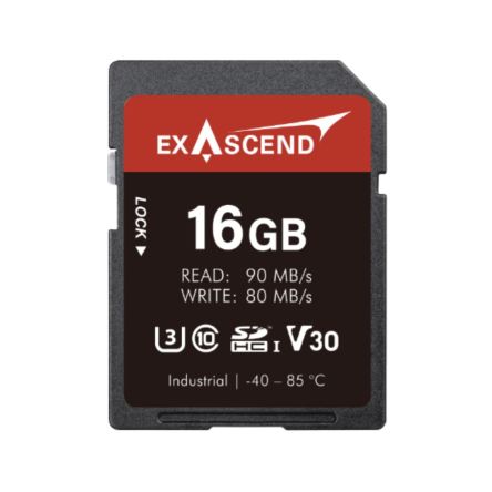 Exascend 16 GB Industrial SDHC SD Card, Class 10, UHS-1 (U3), V30 [EX16GSDV30-PIDE]; 630-138