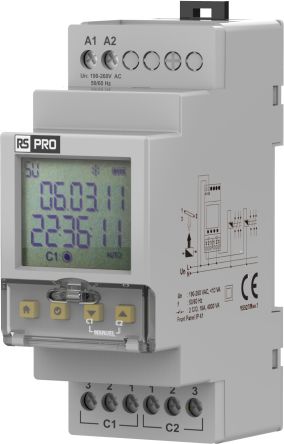 RS PRO DIN Rail Mount Timer Relay, 190 → 260V ac, 2-Contact, 0.1 → 1800s, DPDT [0]; 631-065