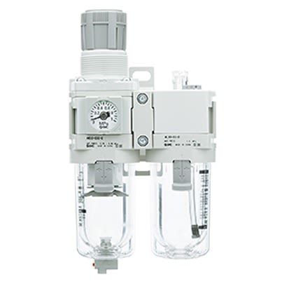 SMC NPT 1/4 Filter Regulator Lubricator, Automatic Drain - With Pressure Gauge, AC20A-N02G-3CZ-D [AC20A-N02G-3CZ-D]; 631-796