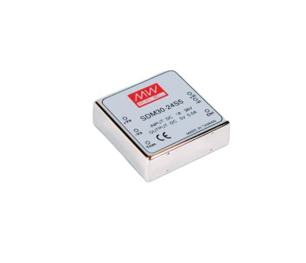 MEAN WELL SDM30 DC-DC Converter, 12V dc/ 2.1A Output, 9.2 → 18 V dc Input, 30W, Through Hole, +85°C Max Temp [SDM30-12S12]; 632-234