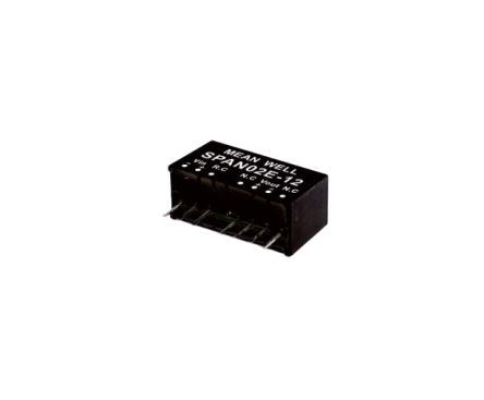 MEAN WELL SPAN02 DC-DC Converter, 5V dc/ 400mA Output, 9 → 18 V dc Input, 2W, Through Hole, +90°C Max Temp -40°C [SPAN02A-05]; 632-237