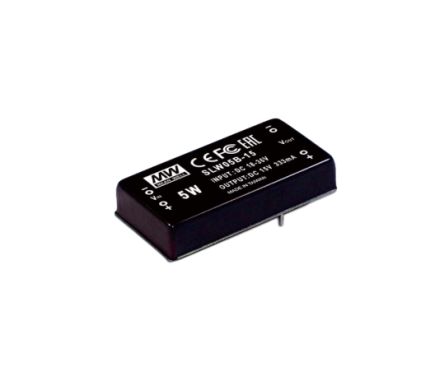 MEAN WELL SLW05 DC-DC Converter, 5V dc/ 1A Output, 18 → 36 V dc Input, 5W, Through Hole, +71°C Max Temp -25°C [SLW05B-05]; 632-242