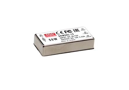 MEAN WELL SKM50 DC-DC Converter, 5V dc/ 10A Output, 18 → 36 V dc Input, 50W, Through Hole, +75°C Max Temp -40°C [SKM50B-05]; 632-244