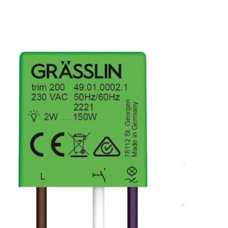 Grasslin 1 Gang Push Button Dimmer Switch, 230V ac, 150W [49.01.0002.1]; 635-356