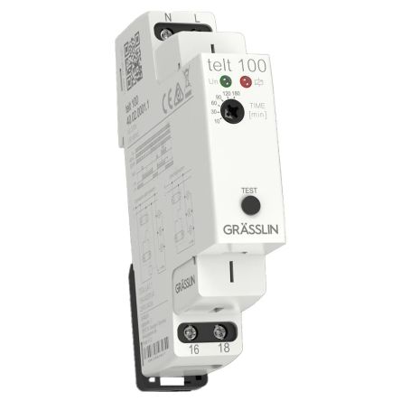 Grasslin Telt 100 Series DIN Rail Mount Timer Relay, 230V ac, 10 → 180min [40.02.0001.1]; 635-357