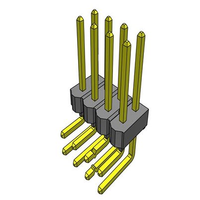 Samtec TSW Series Right Angle Through Hole PCB Header, 8 Contact(s), 2.54 mm Pitch, 2 Row(s), Unshrouded [TSW-104-25-T-D-LA]; 637-665