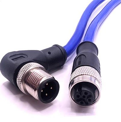 Mueller Electric Right Angle Male 4 way M12 to Straight Female 4 way M12 Actuator/Sensor Cable, 5m [C4BC81M005]; 641-809